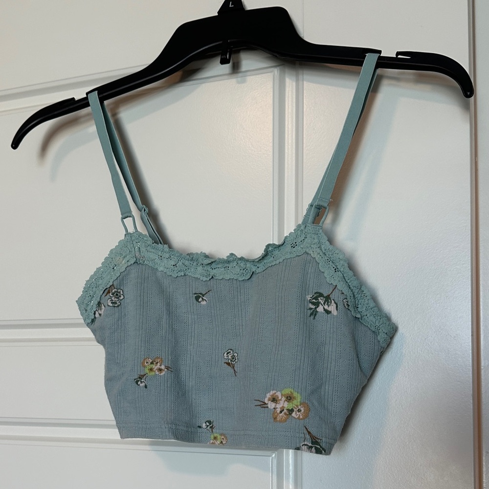 Aerie Mint Floral Knit Crop Top